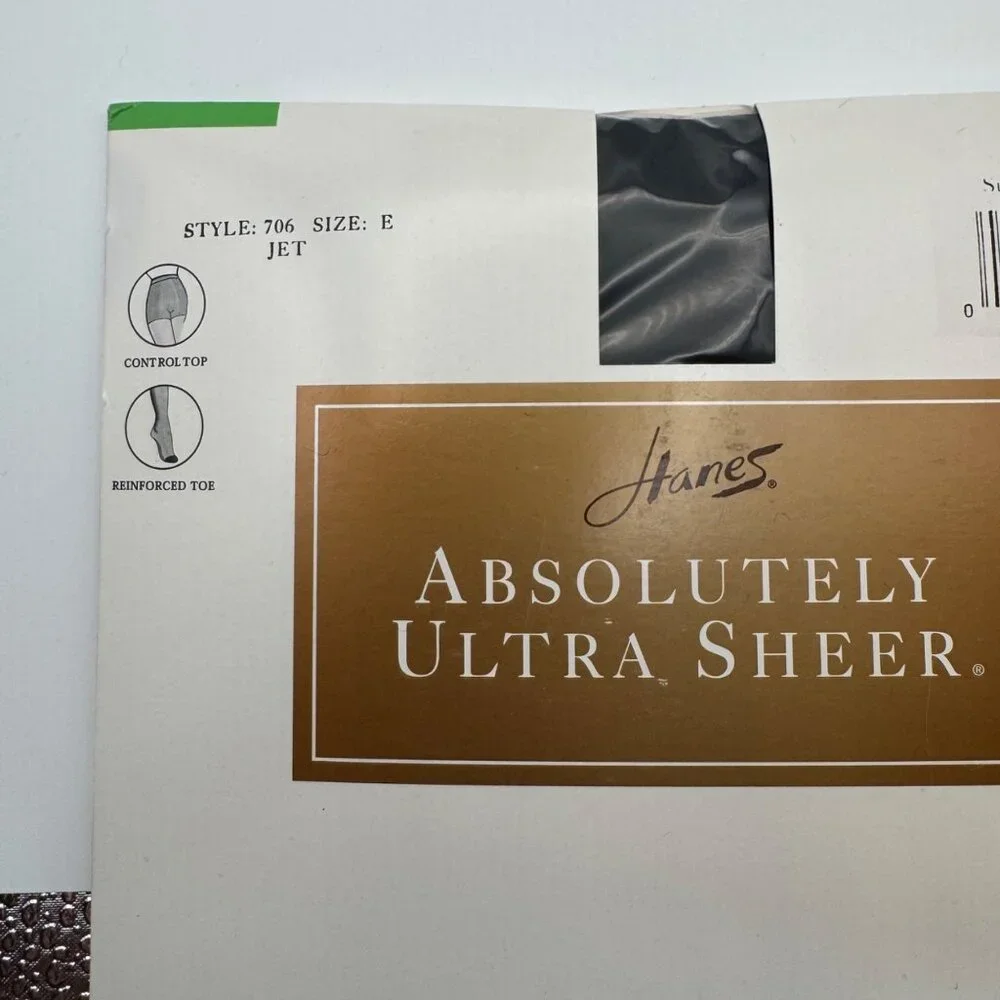 NWB Hanes Absolutely Ultra Sheer Control Top Pantyhose Size E Jet Black Style 70 - Picture 2 of 3